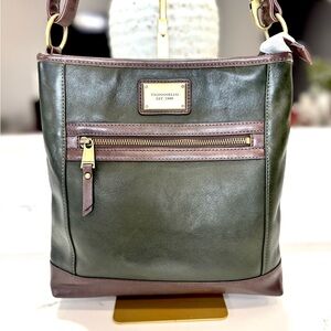 Tignanello Olive and Chocolate Crossbody Leather Shoulder Bag
